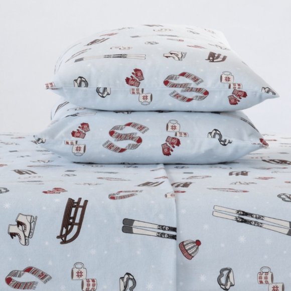 New 4 Piece Winter Fun Light Blue 100% Turkish Cotton Flannel Sheet Set • QUEEN - Picture 4 of 7